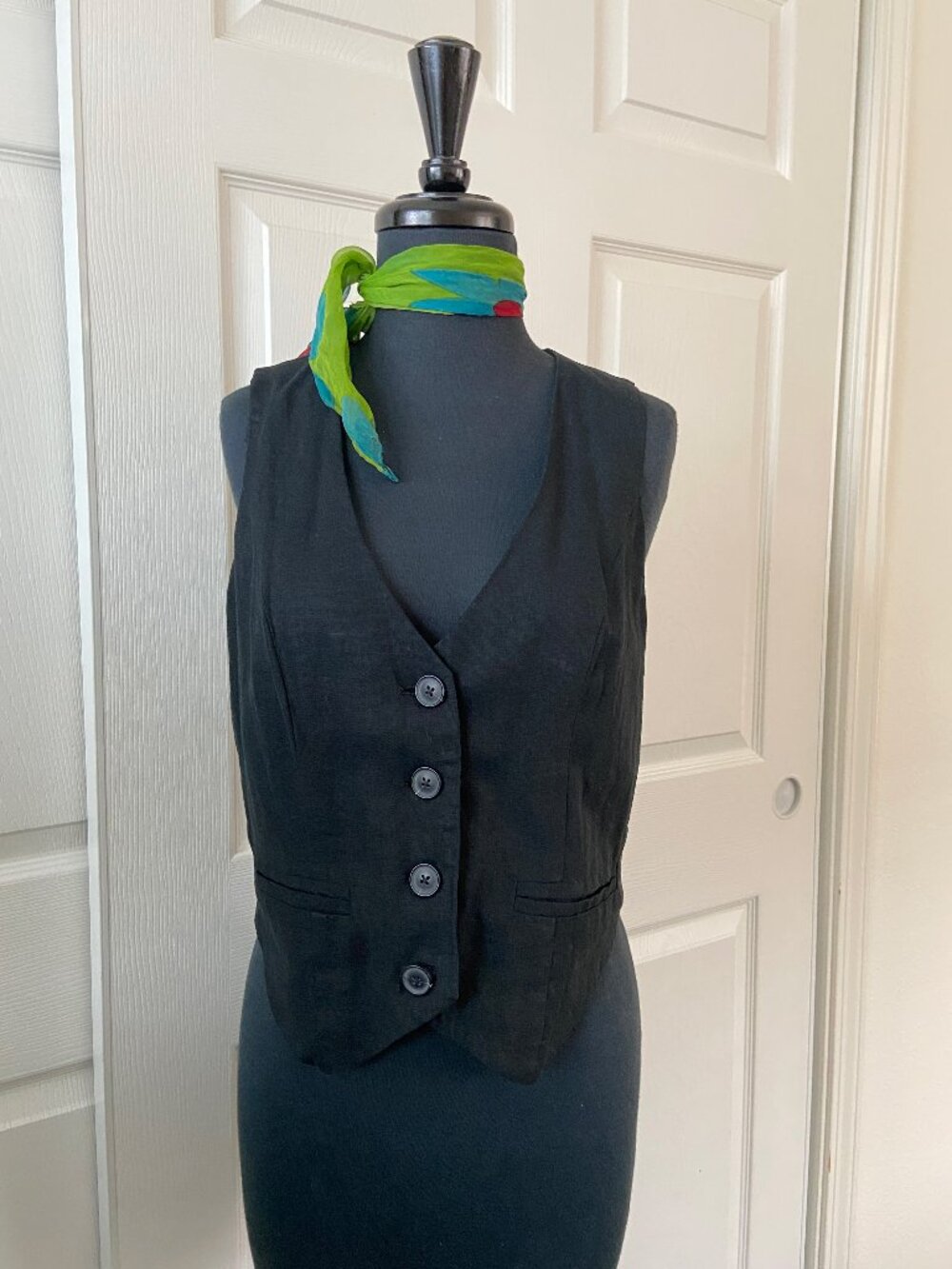 Simple Black linen blend vest